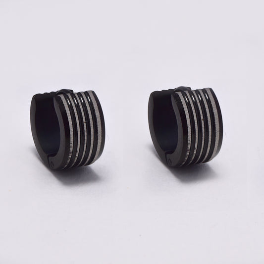 Stainless steel black and silver line huggie - SSYE5268