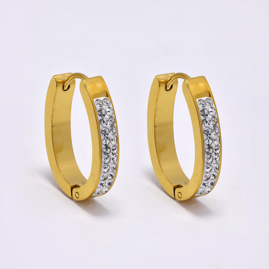 Stainless steel oval two row cubic zirconia huggie - SSYE5269