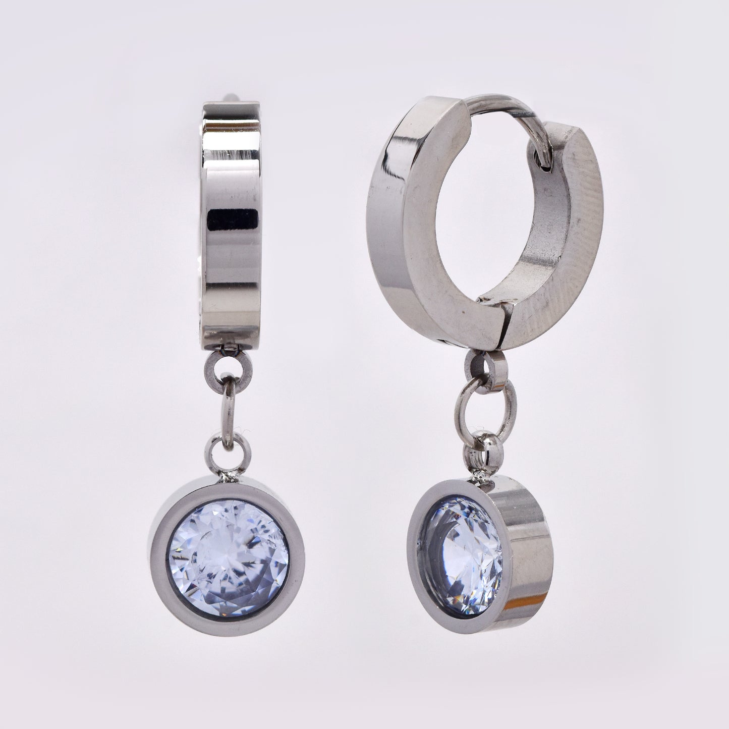 Stainless steel huggie with round cubic zirconia drop - SSYE5271