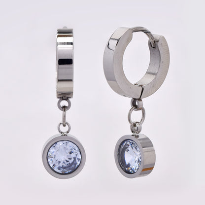 Stainless steel huggie with round cubic zirconia drop - SSYE5271
