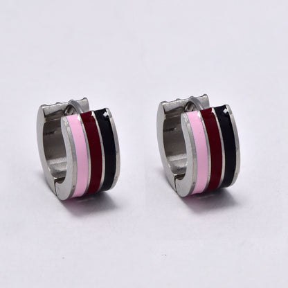 Stainless steel 12.5x5.5mm colour stripe huggie - SSYE5273