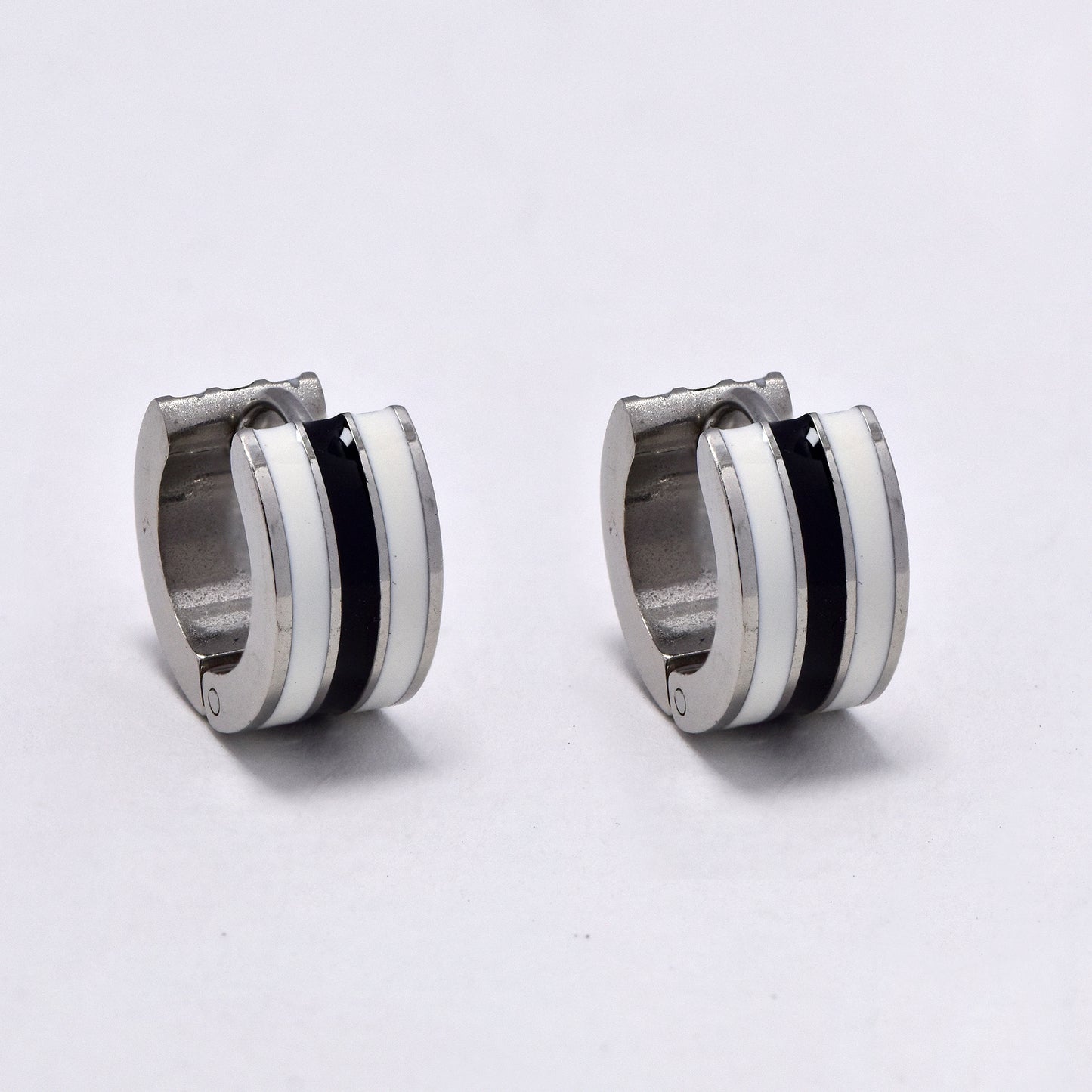 Stainless steel 12.5x5.5mm colour stripe huggie - SSYE5273