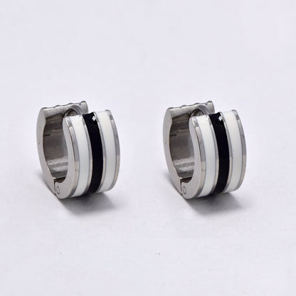 Stainless steel 12.5x5.5mm colour stripe huggie - SSYE5273