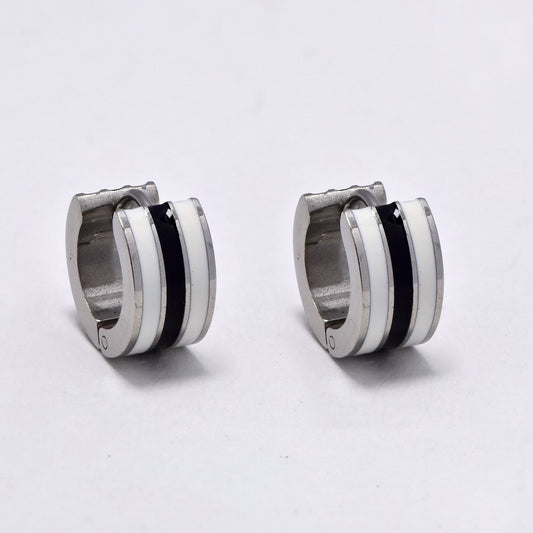 Stainless steel 12.5x5.5mm colour stripe huggie - SSYE5273