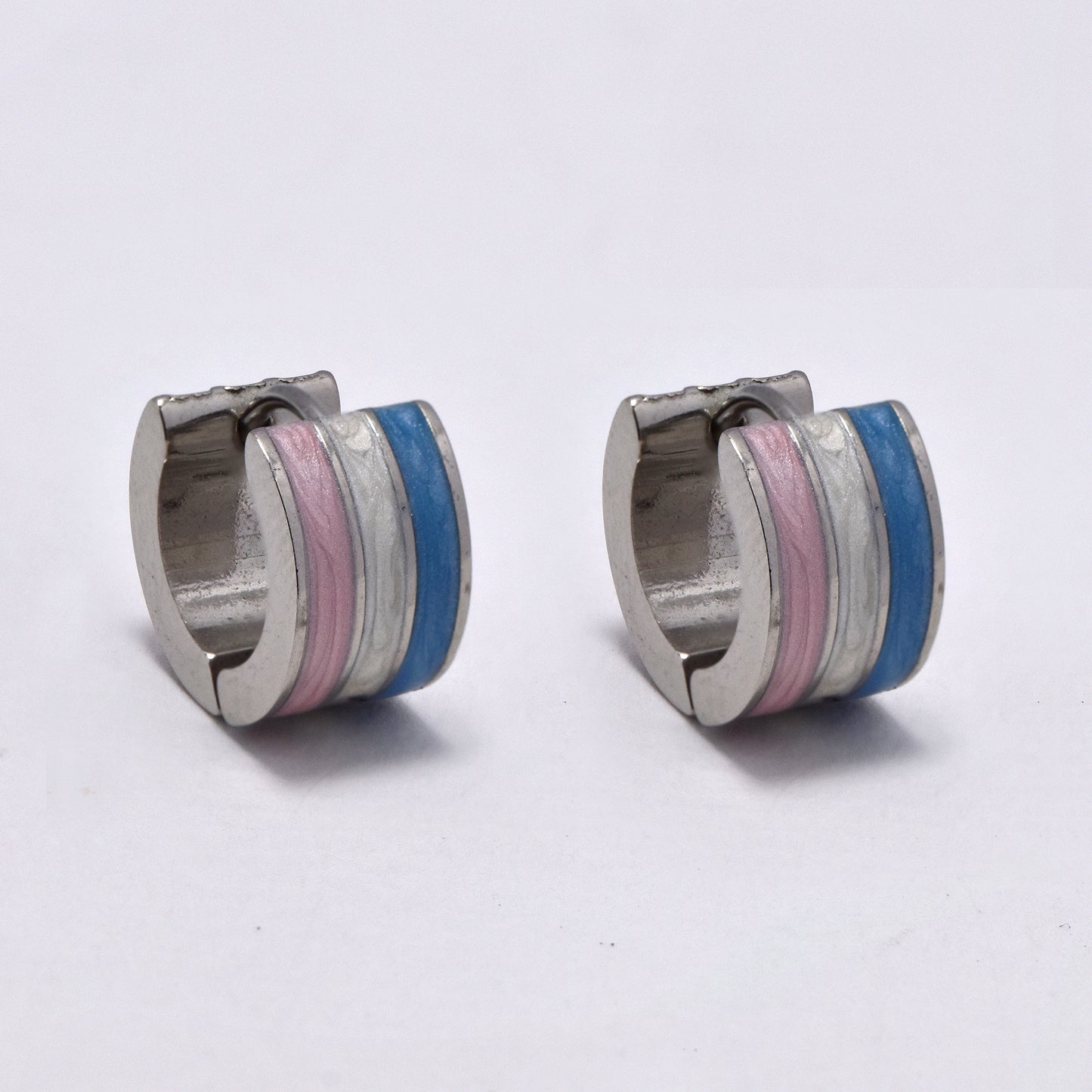 Stainless steel 12x7.5mm colour stripe huggie - SSYE5274