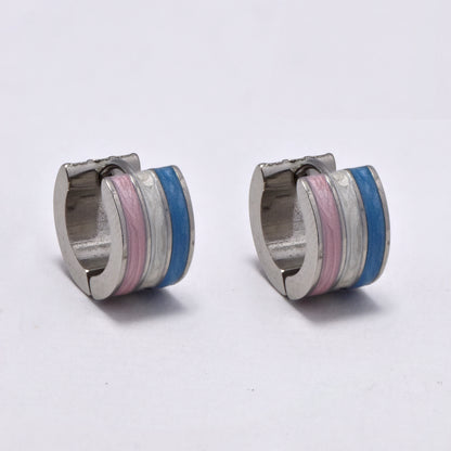 Stainless steel 12x7.5mm colour stripe huggie - SSYE5274