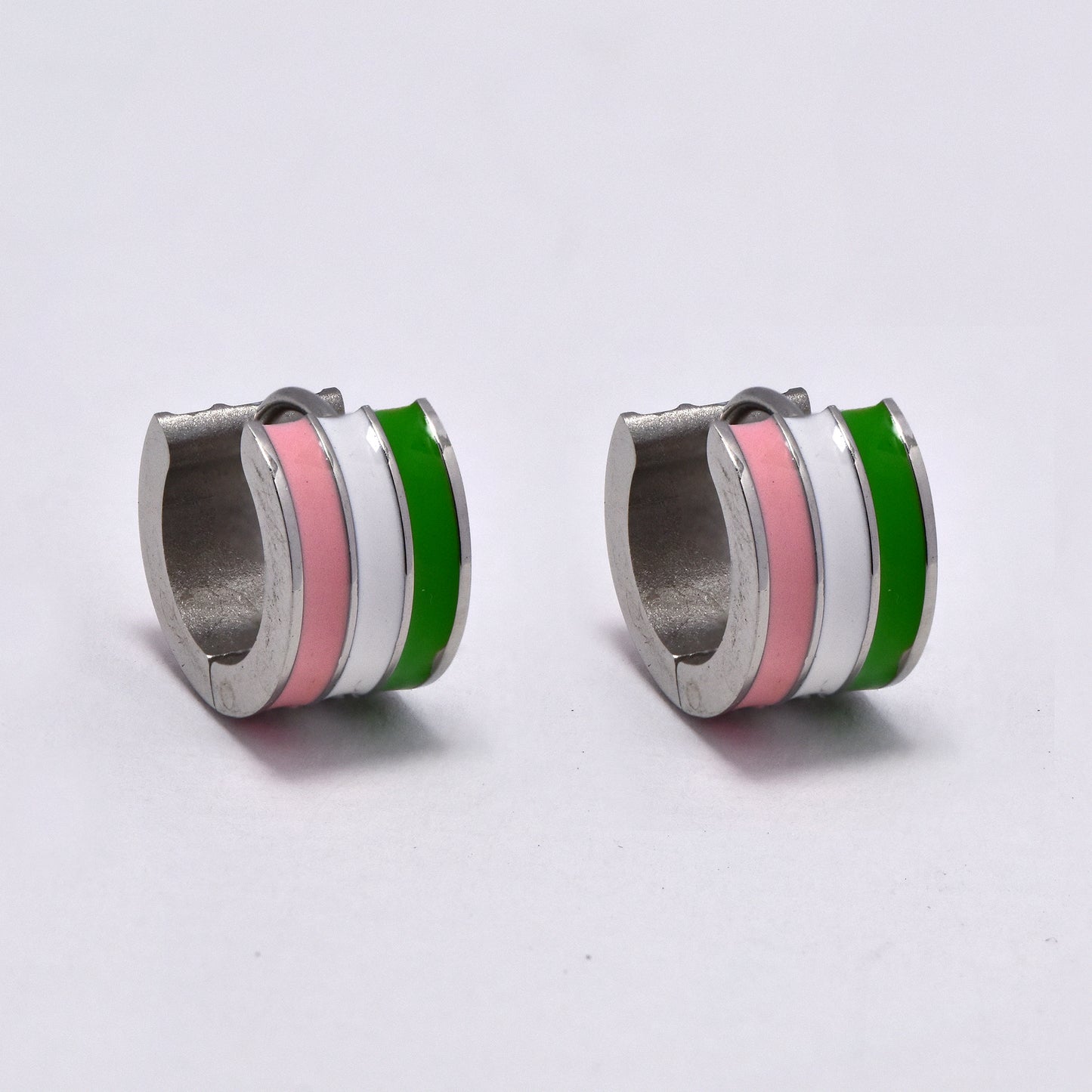 Stainless steel 12x7.5mm colour stripe huggie - SSYE5274