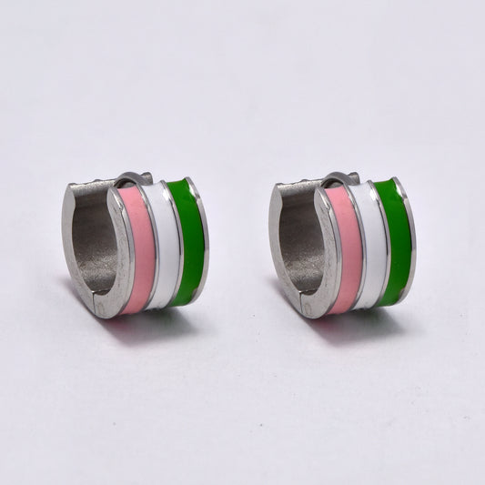 Stainless steel 12x7.5mm colour stripe huggie - SSYE5274