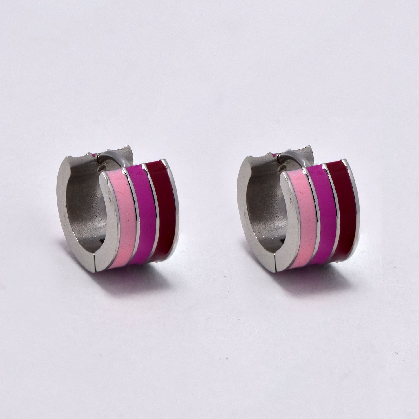 Stainless steel 12x7.5mm colour stripe huggie - SSYE5274