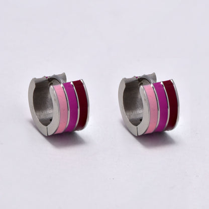 Stainless steel 12x7.5mm colour stripe huggie - SSYE5274