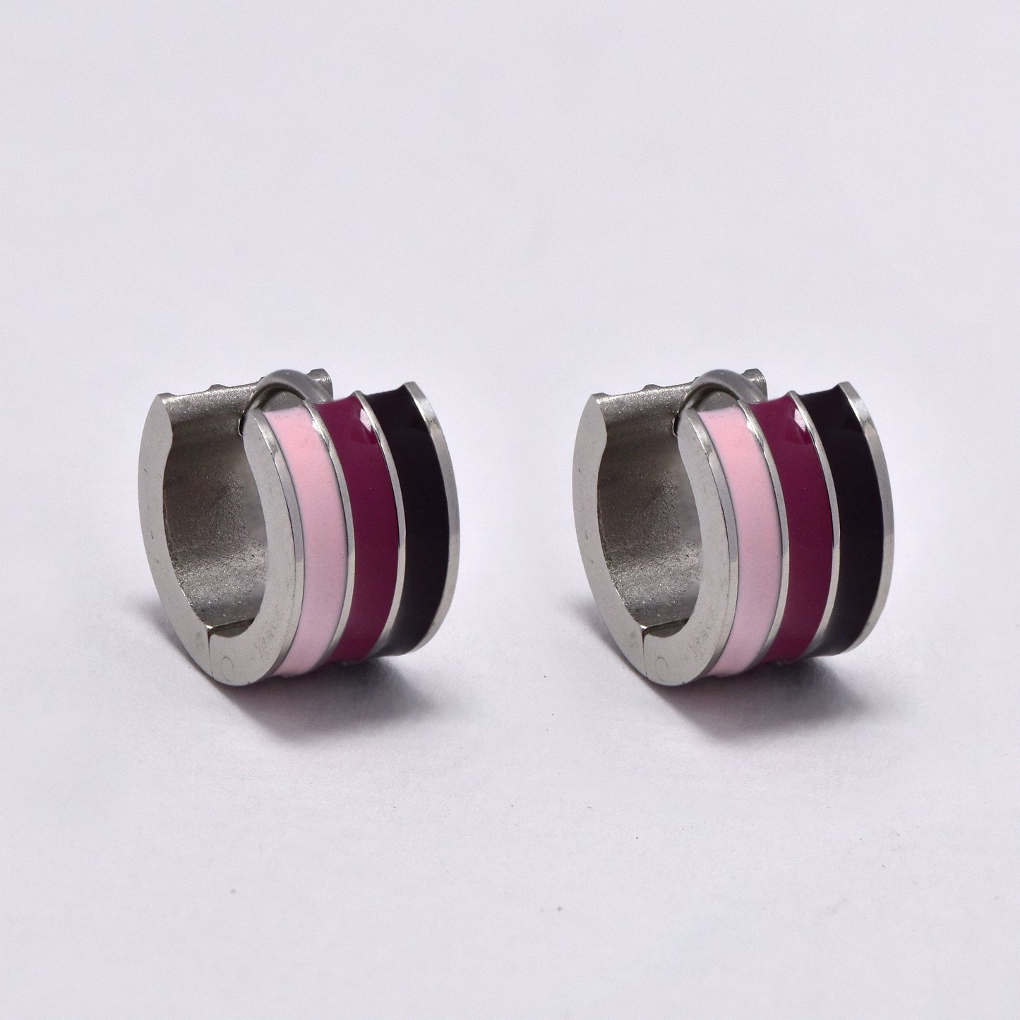 Stainless steel 12x7.5mm colour stripe huggie - SSYE5274