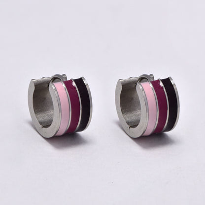 Stainless steel 12x7.5mm colour stripe huggie - SSYE5274