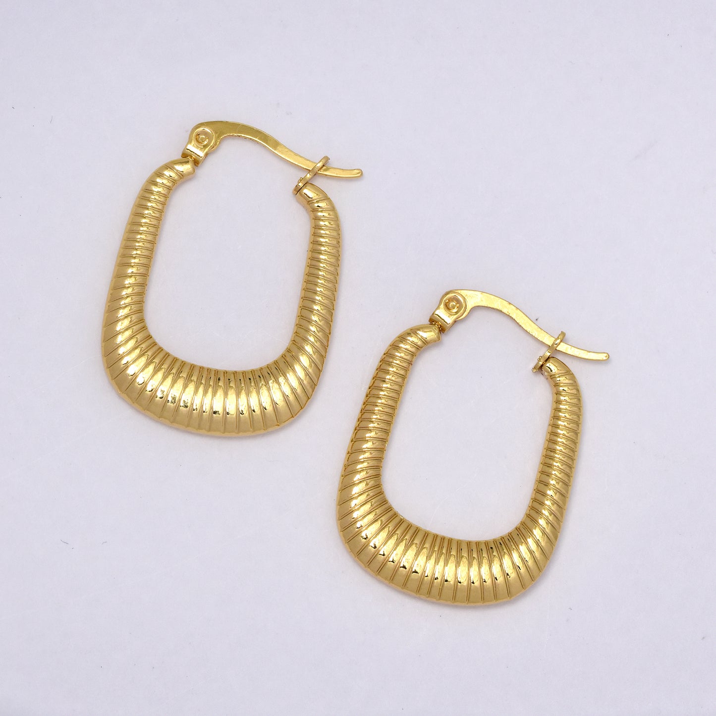 Stainless steel 28mm textured rectangular hoops - SSYE5258