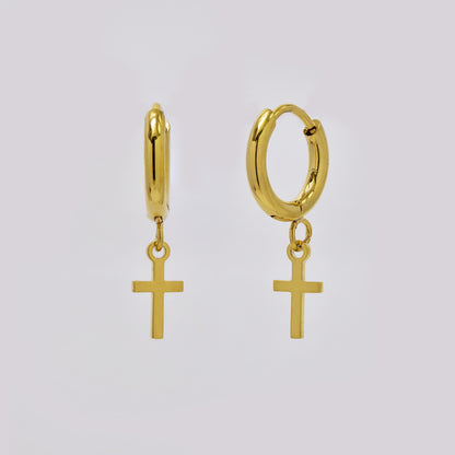 Stainless steel 12mm cross charm hoop earring - SSYE5372