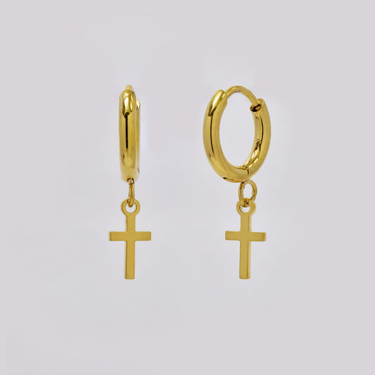 Stainless steel 12mm cross charm hoop earring - SSYE5372