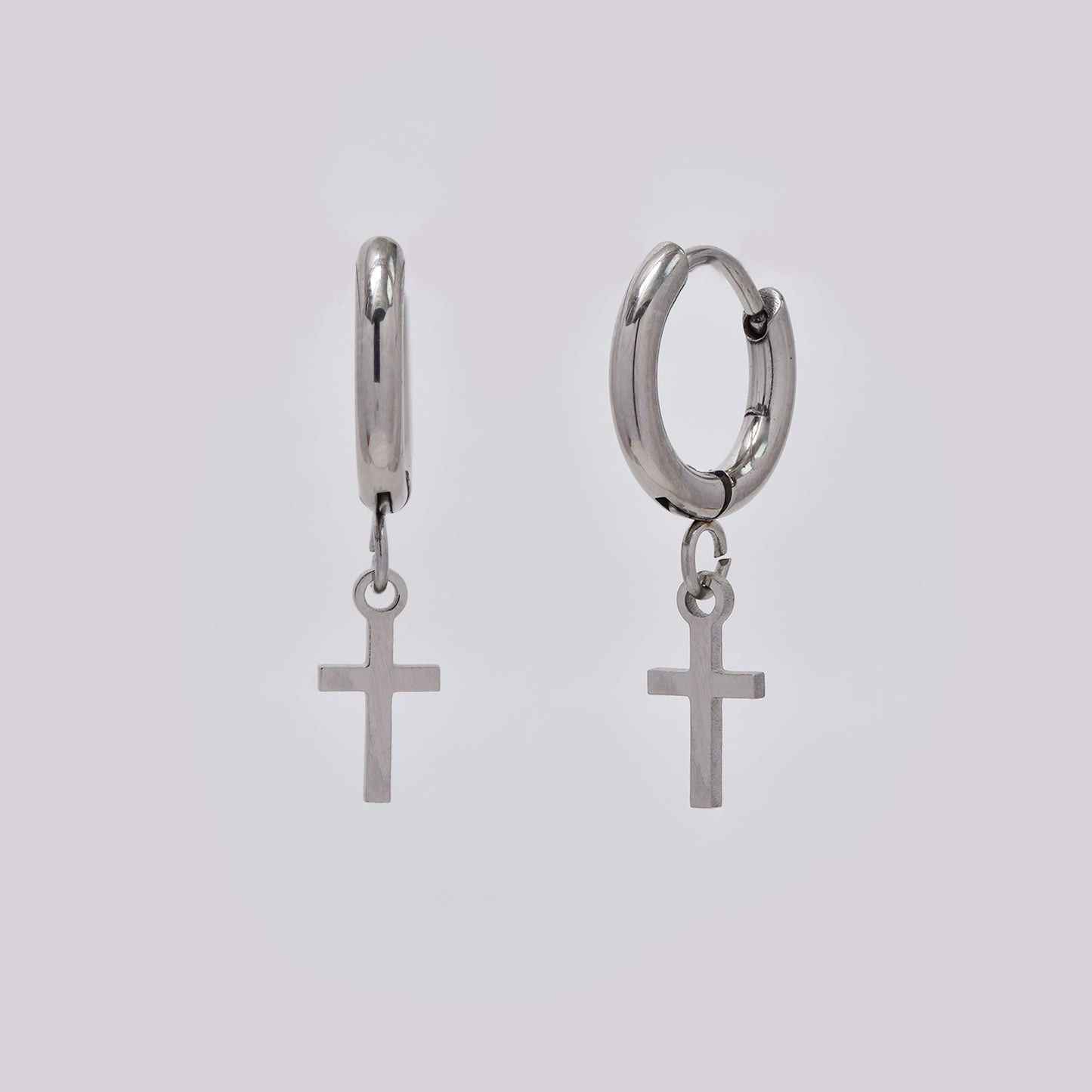 Stainless steel 12mm cross charm hoop earring - SSYE5372