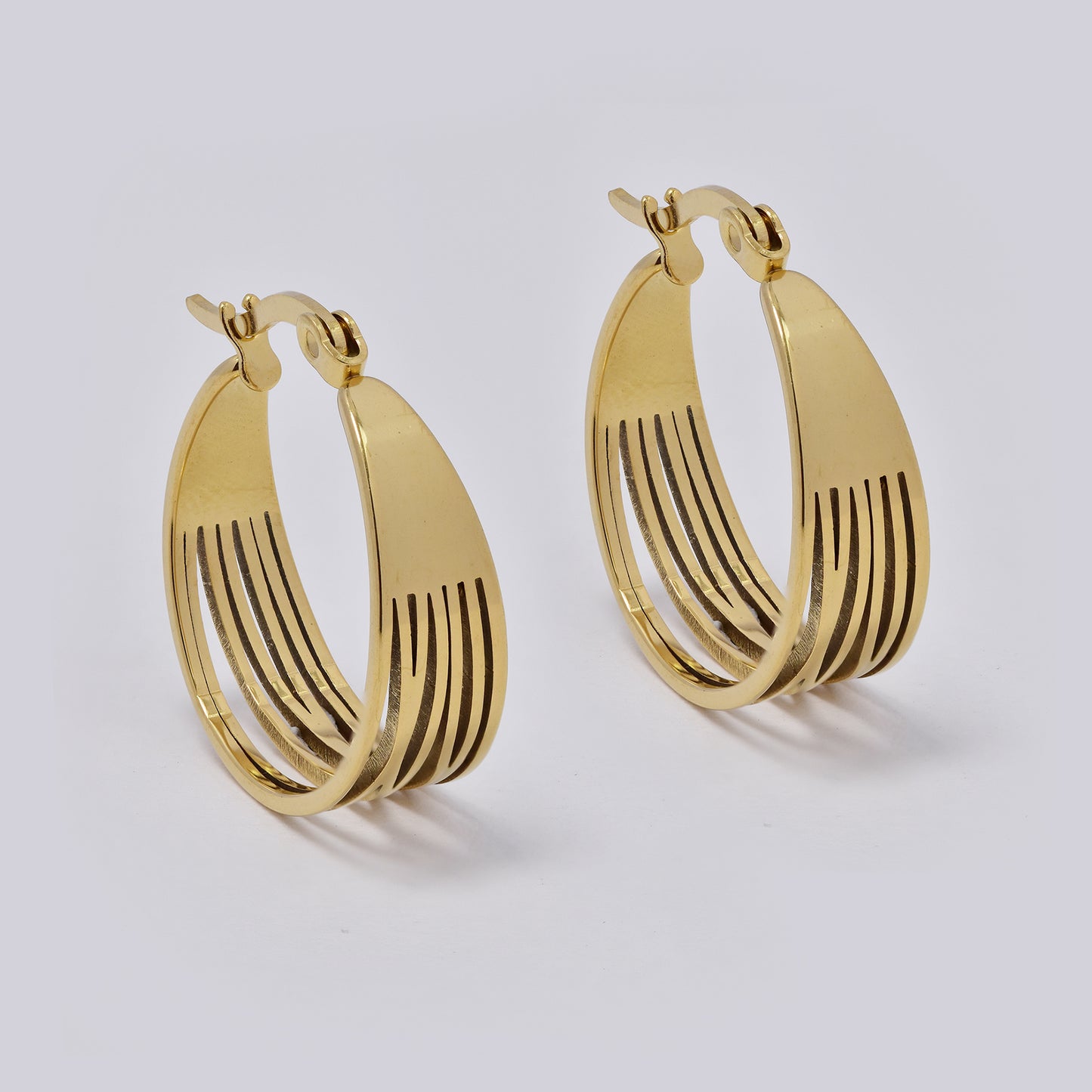 Stainless steel cutout lines hoop earring - SSYE5374