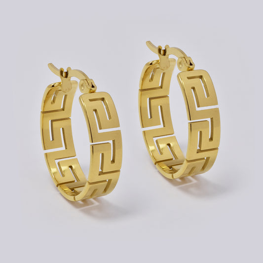 Stainless steel geometric cutout hoop earring - SSYE5375