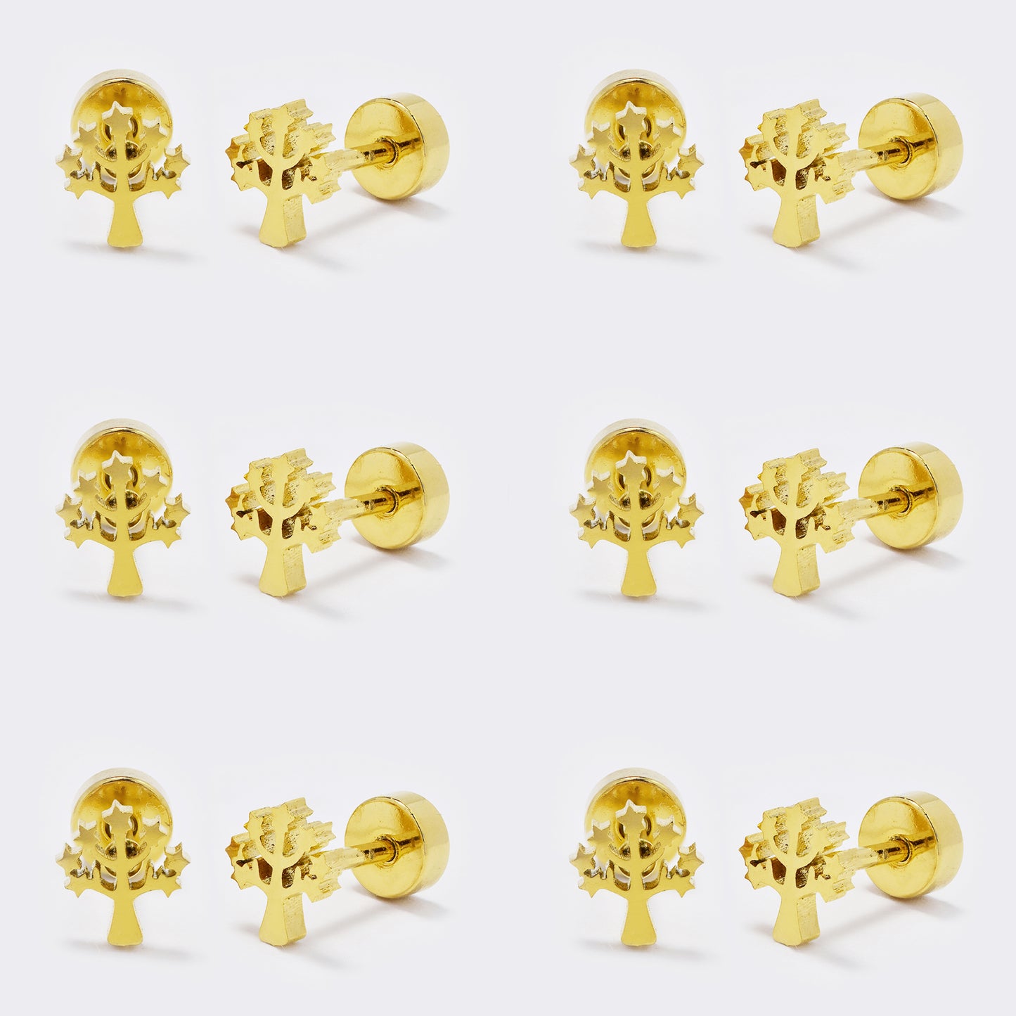 Stainless steel 6 pack tree of life stud earring with flat back closure - SSYE5437