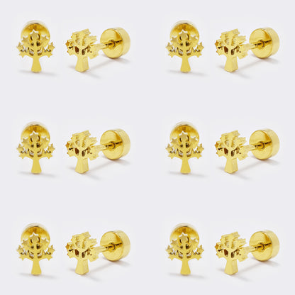 Stainless steel 6 pack tree of life stud earring with flat back closure - SSYE5437