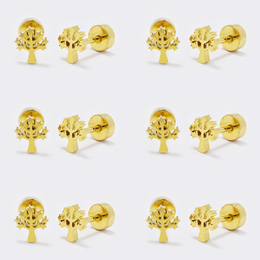 Stainless steel 6 pack tree of life stud earring with flat back closure - SSYE5437