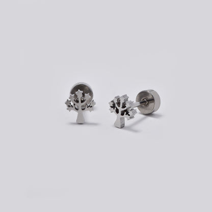 Stainless steel 6 pack tree of life stud earring with flat back closure - SSYE5437