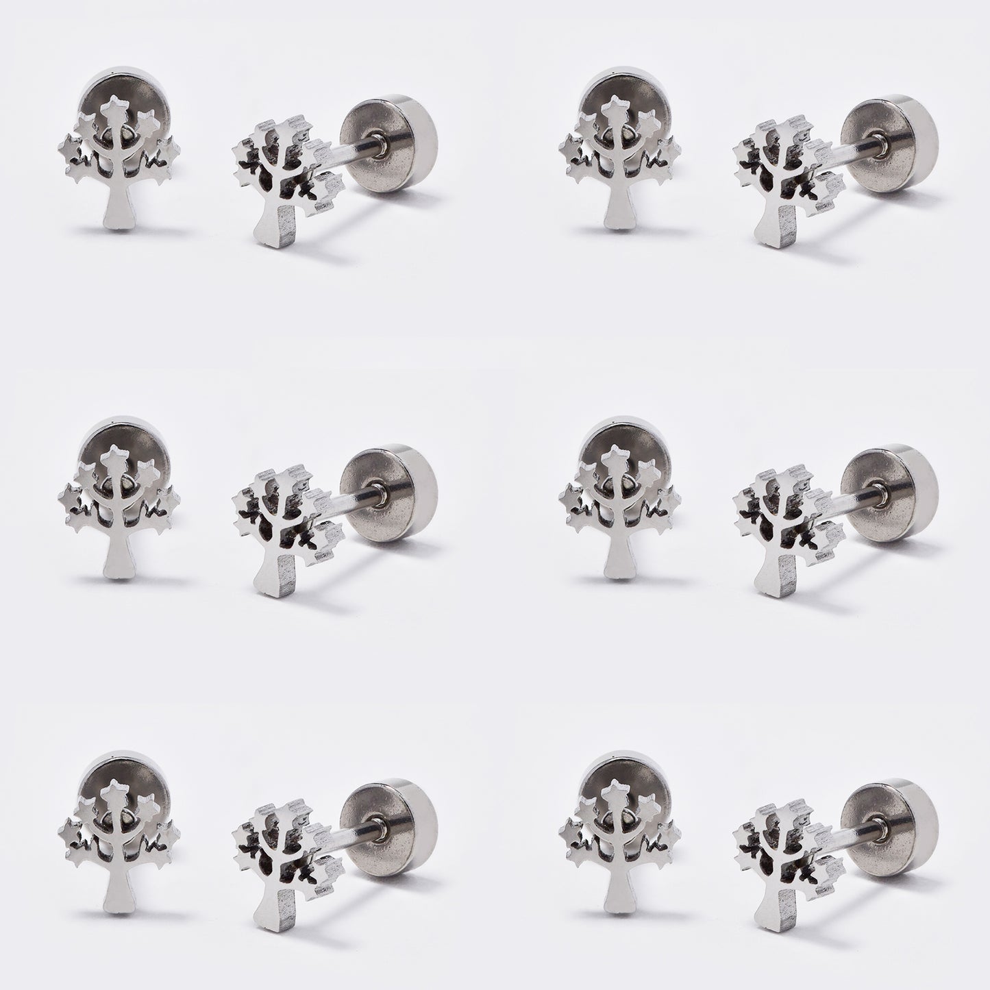 Stainless steel 6 pack tree of life stud earring with flat back closure - SSYE5437