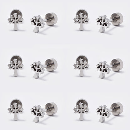 Stainless steel 6 pack tree of life stud earring with flat back closure - SSYE5437