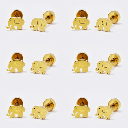 Stainless steel 6 pack elephant stud earring with flat back closure - SSYE5438