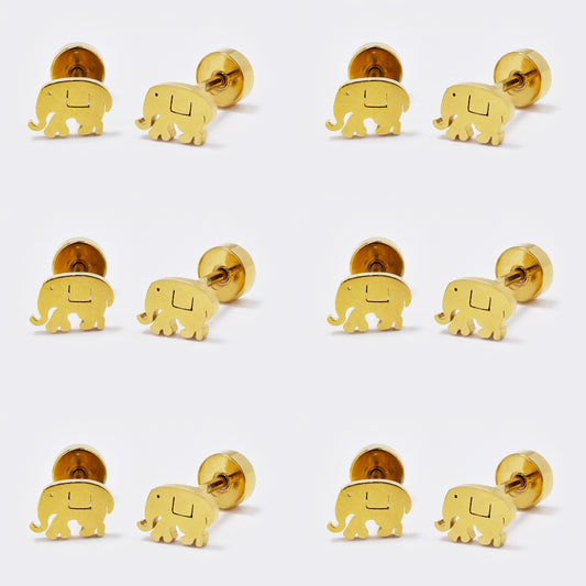 Stainless steel 6 pack elephant stud earring with flat back closure - SSYE5438