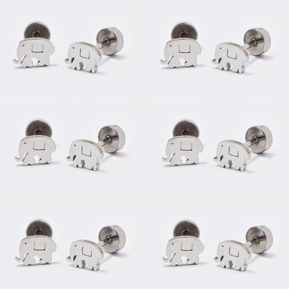 Stainless steel 6 pack elephant stud earring with flat back closure - SSYE5438