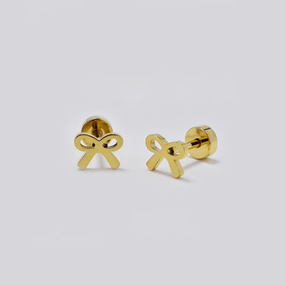 Stainless steel 6 pack gold bow stud earring with flat back closure - SSYE5439