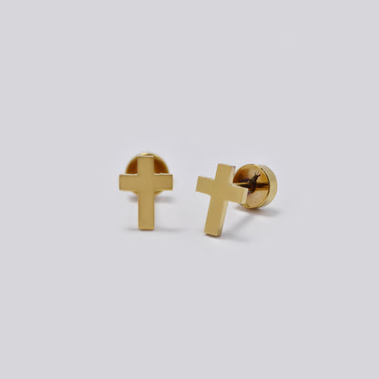 Stainless steel 6 pack 8mm gold cross stud earring with flat back closure - SSYE5443