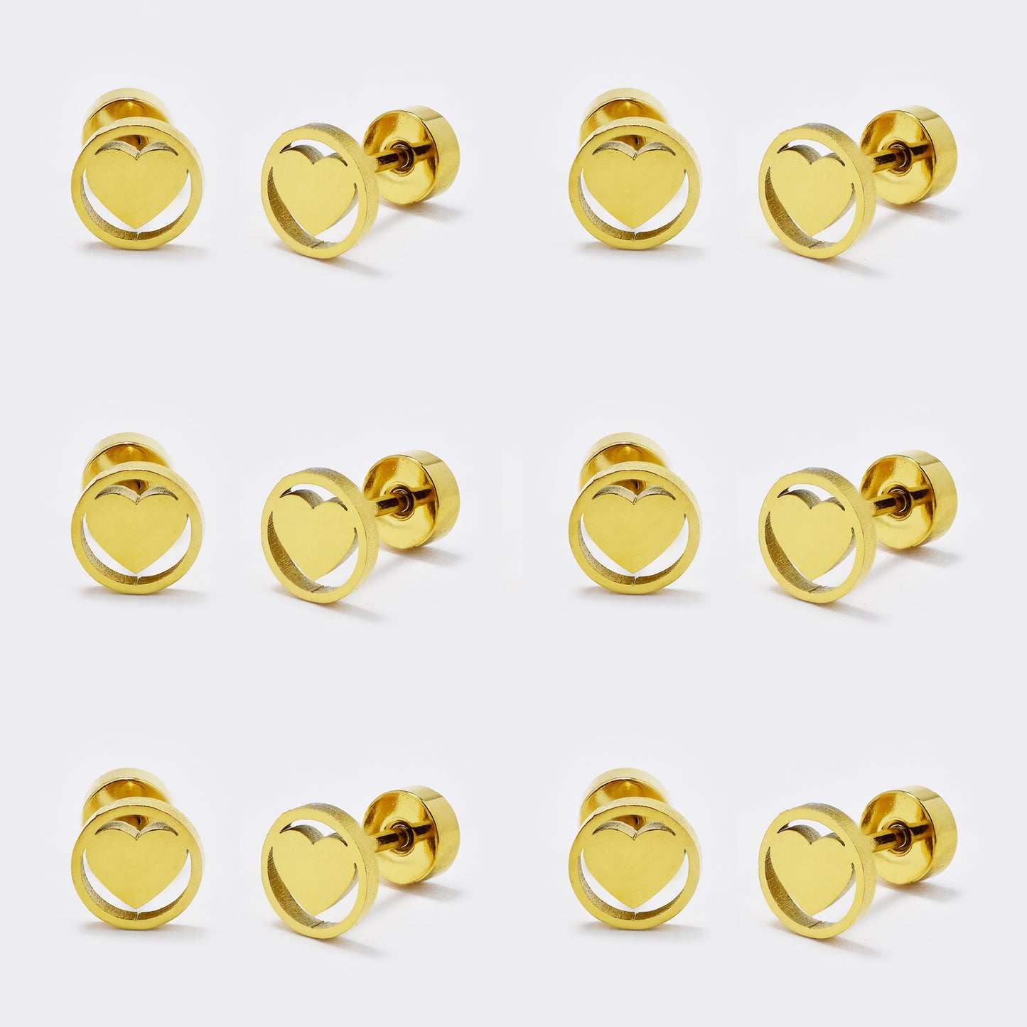 Stainless steel 6 pack heart inside circle stud earring with flat back closure - SSYE5445