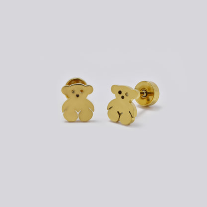 Stainless steel 6 pack teddy bear stud earring with flat back closure - SSYE5478