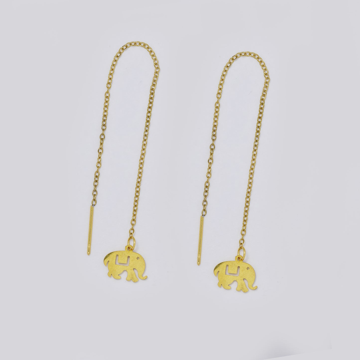 Stainless steel cutout elephant chain link pull through gold earrings - SSYE5513