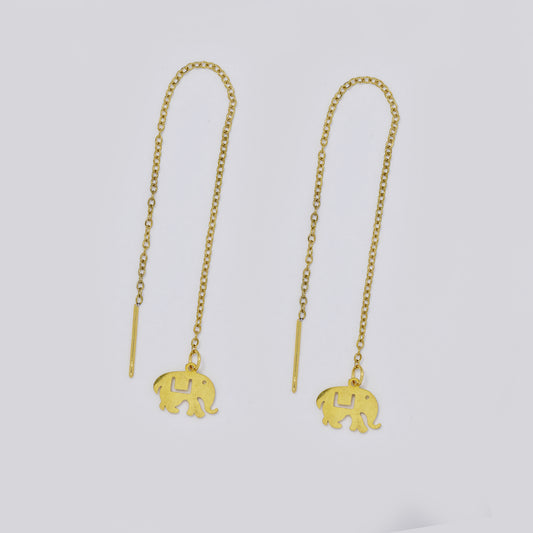 Stainless steel cutout elephant chain link pull through gold earrings - SSYE5513