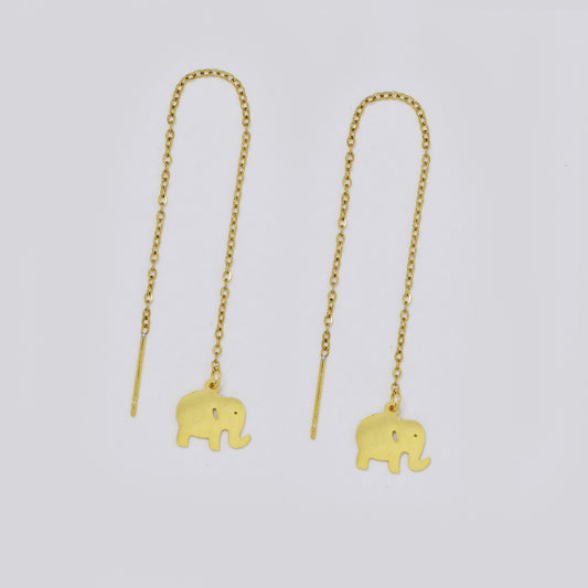 Stainless steel elephant chain link pull through gold earrings - SSYE5514