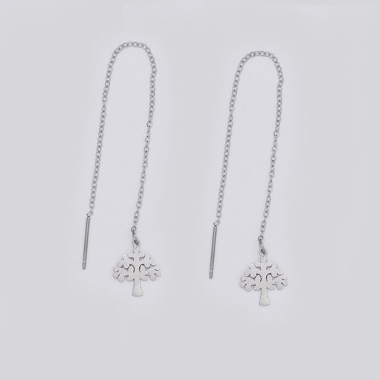 Stainless steel tree chain link pull through silver earrings - SSYE5515