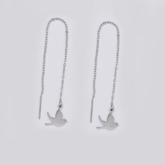 Stainless steel dove chain link pull through silver earrings - SSYE5516