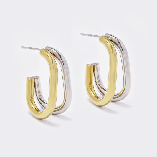 Stainless steel 2 tone half hoop stud earring - SSYE5519