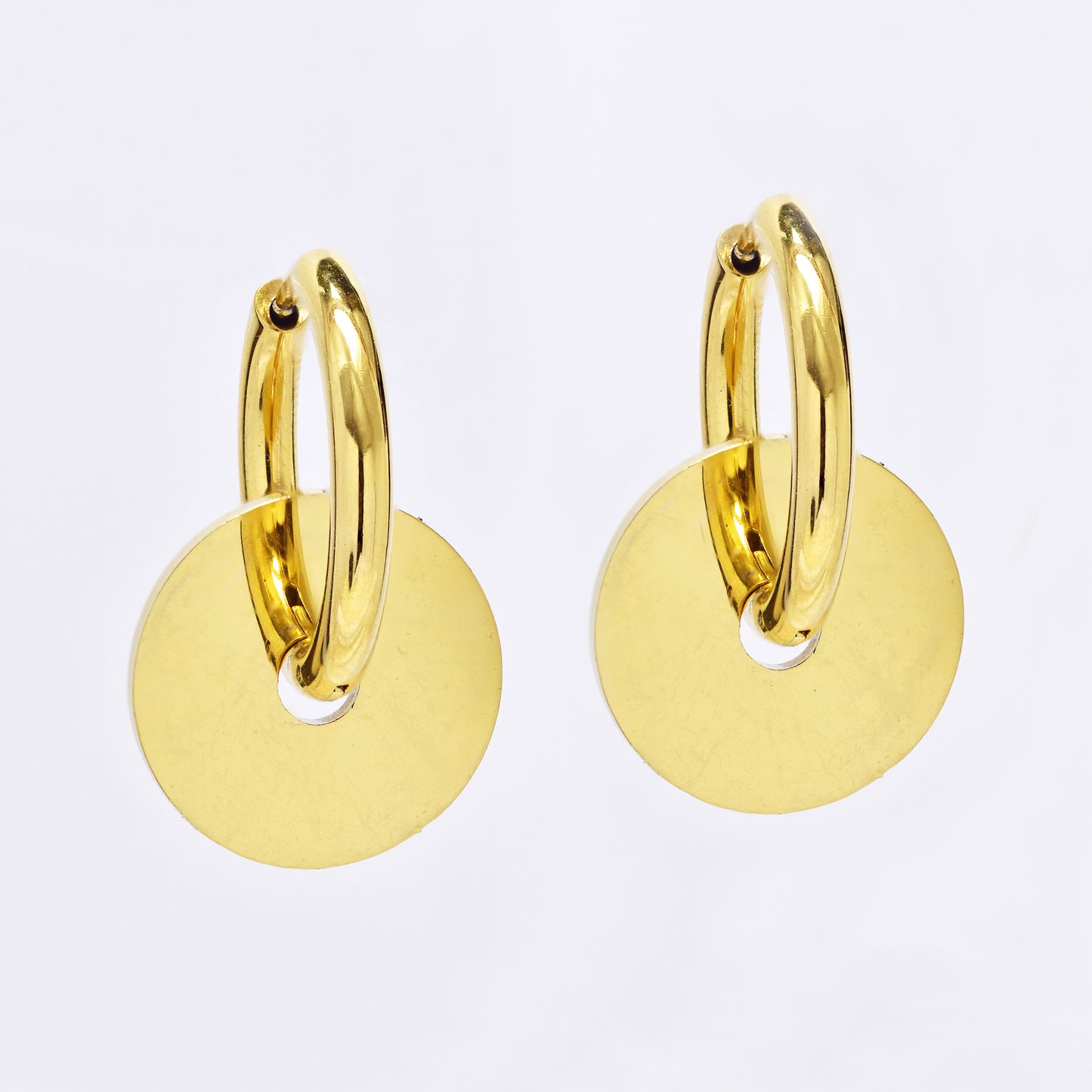 Stainless steel round disk on 2.5 x 25mm gold sleeper earring - SSYE5520