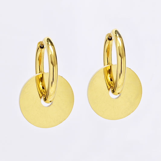 Stainless steel round disk on 2.5 x 25mm gold sleeper earring - SSYE5520