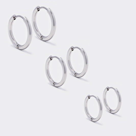 Stainless steel 3 pack 2mm x 15mm and 17mm and 19mm  silver sleeper earrings - SSYE5522