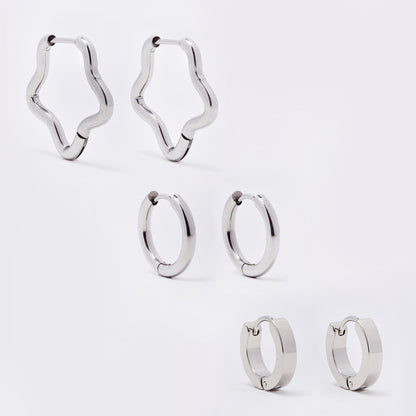 Stainless steel 3 pack gold 3x13mm huggie and 2.5x17mm sleeper and 23mm star hoop earrings - SSYE5524