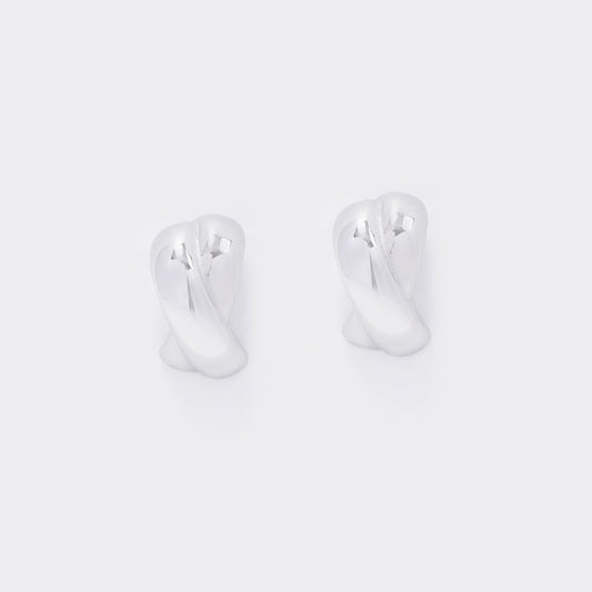 Stainless steel 18mm cross over half hoop stud earring - SSYE5541