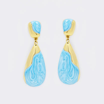 Stainless steel two tone marble teardrop stud earring - SSYE5543