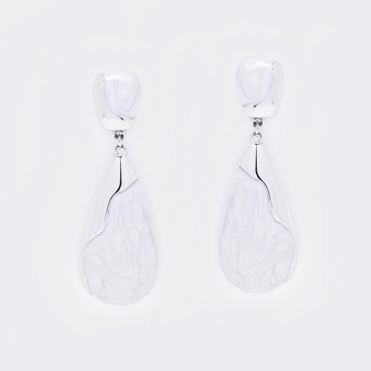 Stainless steel two tone marble teardrop stud earring - SSYE5543