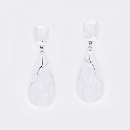 Stainless steel two tone marble teardrop stud earring - SSYE5543