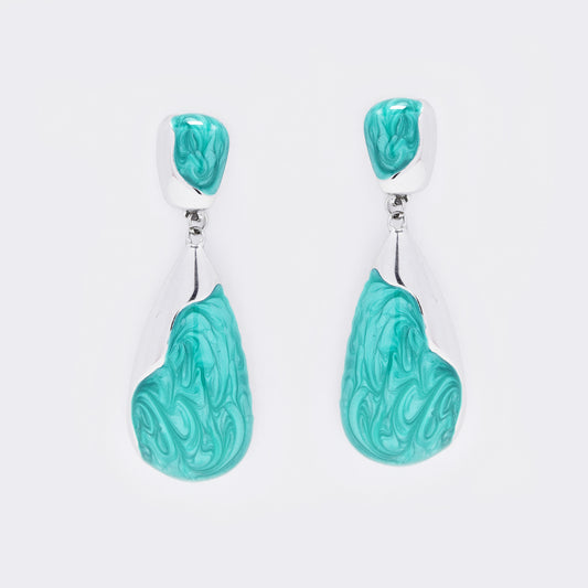 Stainless steel two tone marble teardrop stud earring - SSYE5543